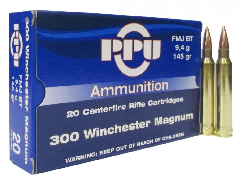 Патрон PPU, 300 WinMag FMJ BT (9,4г/145g)